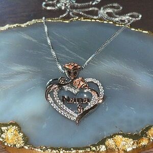 Vintage Sterling Silver Nana Rose Wrapped Heart Colorless Gem Gift Grandma